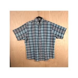 Brittany Bay Plaid Button Down Shirt Men’s XL Blue Green Short Sleeve